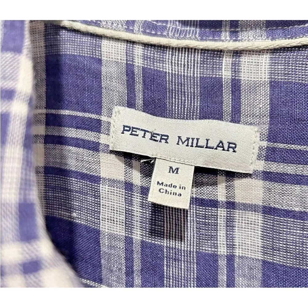 Peter Millar Crown Men's Linen Shirt Size Medium Button Up Check Long Sleeve NWT